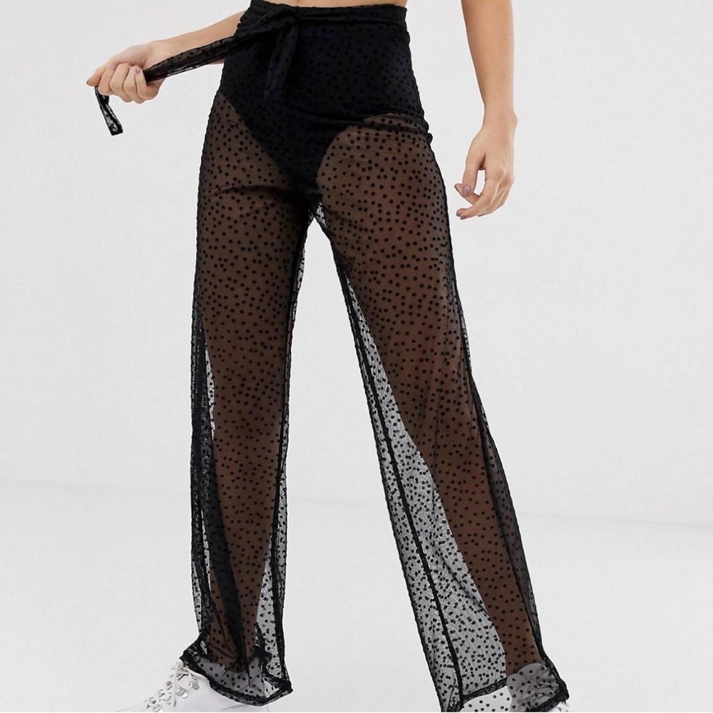 Missguided sheer dobby polka dot velvet flare pants